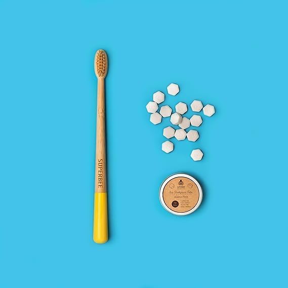 SuperBee Dentos Toothpaste Tablets, 14 Tabs, Fluoride Free & Eco Friendly, Travel Mouthwash Tablets, Sensitive Bites Kids Adults, Chewable Tablet, Spearmint