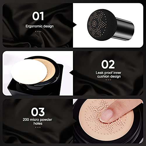 NUIBO 2PCS Air Cushion CC Cream Mushroom Head, Moisturizing Concealer Makeup Base, Primer Liquid Foundation Long Lasting with Two Mushroom Makeup Sponges ăNatural X 2ă