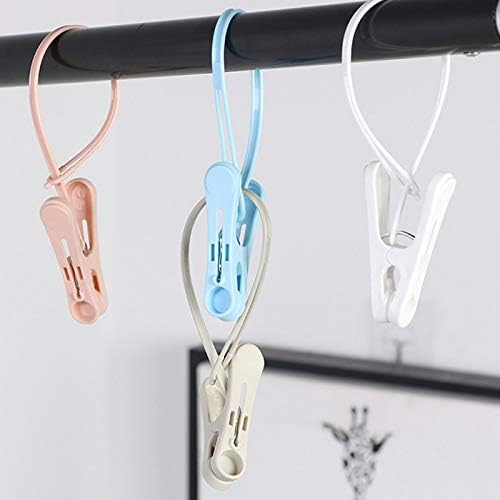 24 Pack ClothesPins with Plastic Rope, Clothesline Drying Clothing Clips for Photo Craft Painting Display, 12Pcs Blue 12Pcs White