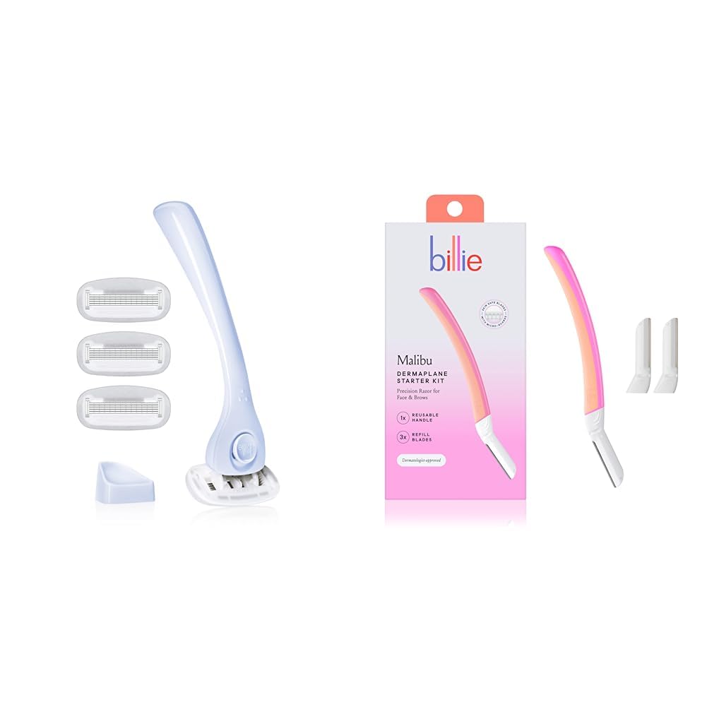 Billie Women's Razor Kit with 5 Blades + Dermaplane Starter Kit with 3 Refill Blades for Facial Hair Removal