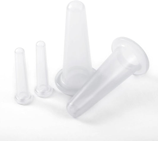 4Pcs Mini Massage Cupping Set Silicone Facial Cups Face Massager Helper Skin Care Neck Back Eyes Massaging Cup Safe to Use, Don't Worry About Burns (Transparent)