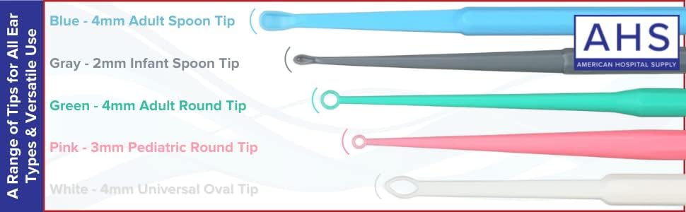 American Hospital Supply Ear Curettes | Ear Pick Wax Removal Tool Cleaner | Individually Wrapped Plastic Ear Cleaner Tool for Teens Adult (4 MM - Spoon Tip) White