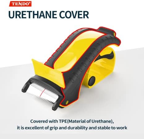 Heavy Duty Shipping Tape Dispenser: TENDO° Premium Line – Reusable, Replaceable, Eco-Friendly 2’’ Master Piece Dispenser for Pros with Patented 10° Sloped Chromium Blades - P-2200 (4th Gen.)_Yellow