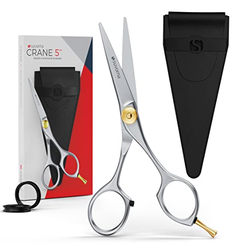 Suvorna Small Scissors for Beard, Mustache, Facial, Nose, Eyebrow & Ear Hair – Tiny Scissors for Cutting, Trimming & Grooming – 5" Stainless Steel Mustache Scissors for Men, Barbers, & Home Use