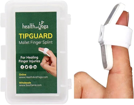 HealthAndYoga™ TipGuard Bendable Finger Splint for Mallet Finger Deformity -Post-Surgical Care- Adjustable Straightener -Trigger Finger Brace - 2 Sizes Set