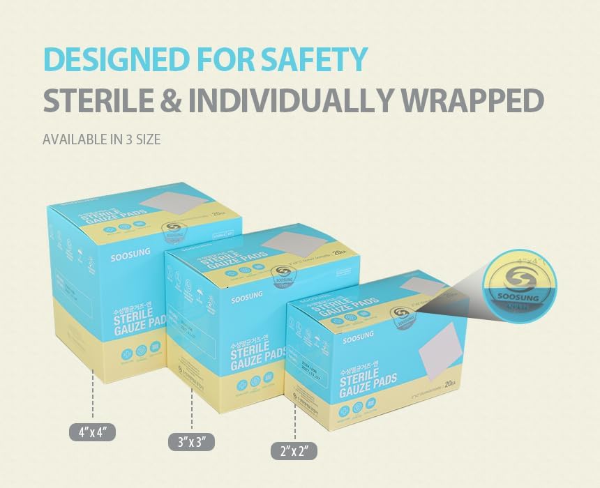 Medical-Grade Sterile Gauze 2x2in - 5 Pads per Pack (20 Packs per Box, 100 Pads Total) - Sterile & Sealed Packaging for First Aid & Wound Care