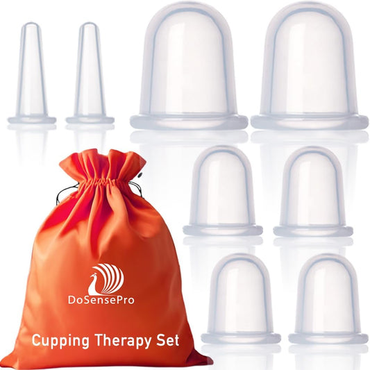 Cupping Kit for Massage Therapy - by DoSensePro 8 Silicone Massage Cups for Arthritis Relief, Pain Reduction, Anti-Aging & Cellulite Treatment - Cupping Set Massage Therapy Cups (2XL, 4L, 2M)