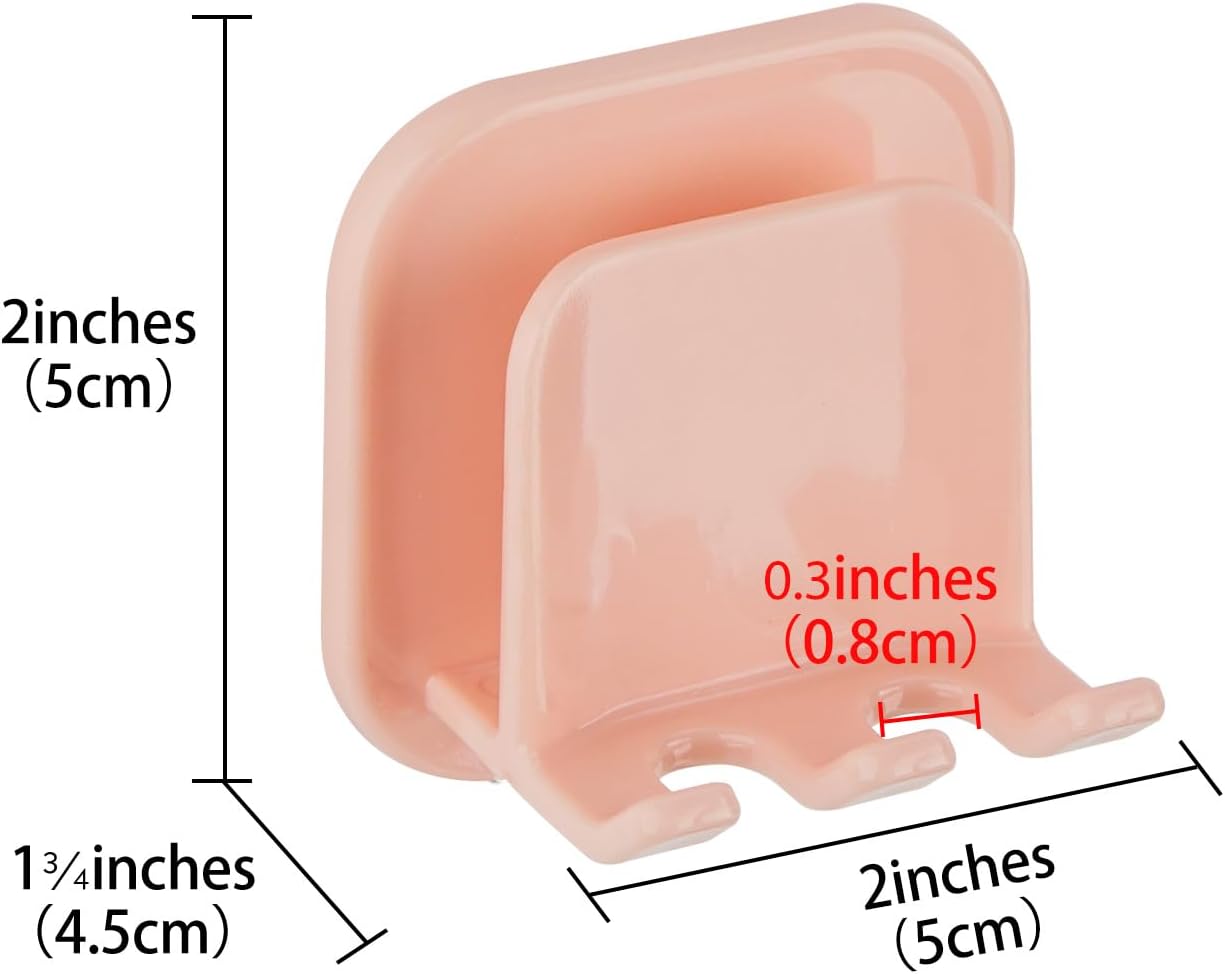 2 PCS Self-Adhesive Toothbrush Holders Wall Mounted, Water Proof Toothbrush Hook, 2 in 1 with Toothbrush Hanger and Gargle Cup Holder for Bathroom Shower (Pink)