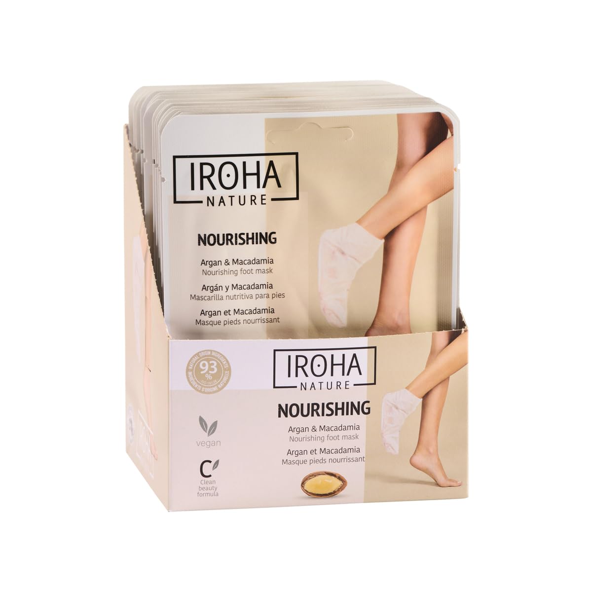 IROHA NATURE Nourishing Foot Mask Socks with Argan & Macadamia Oil | 15 Pairs | Intensive Treatment for Dry & Dehydrated Feet | Flash Effect | Natural & 100% Vegan