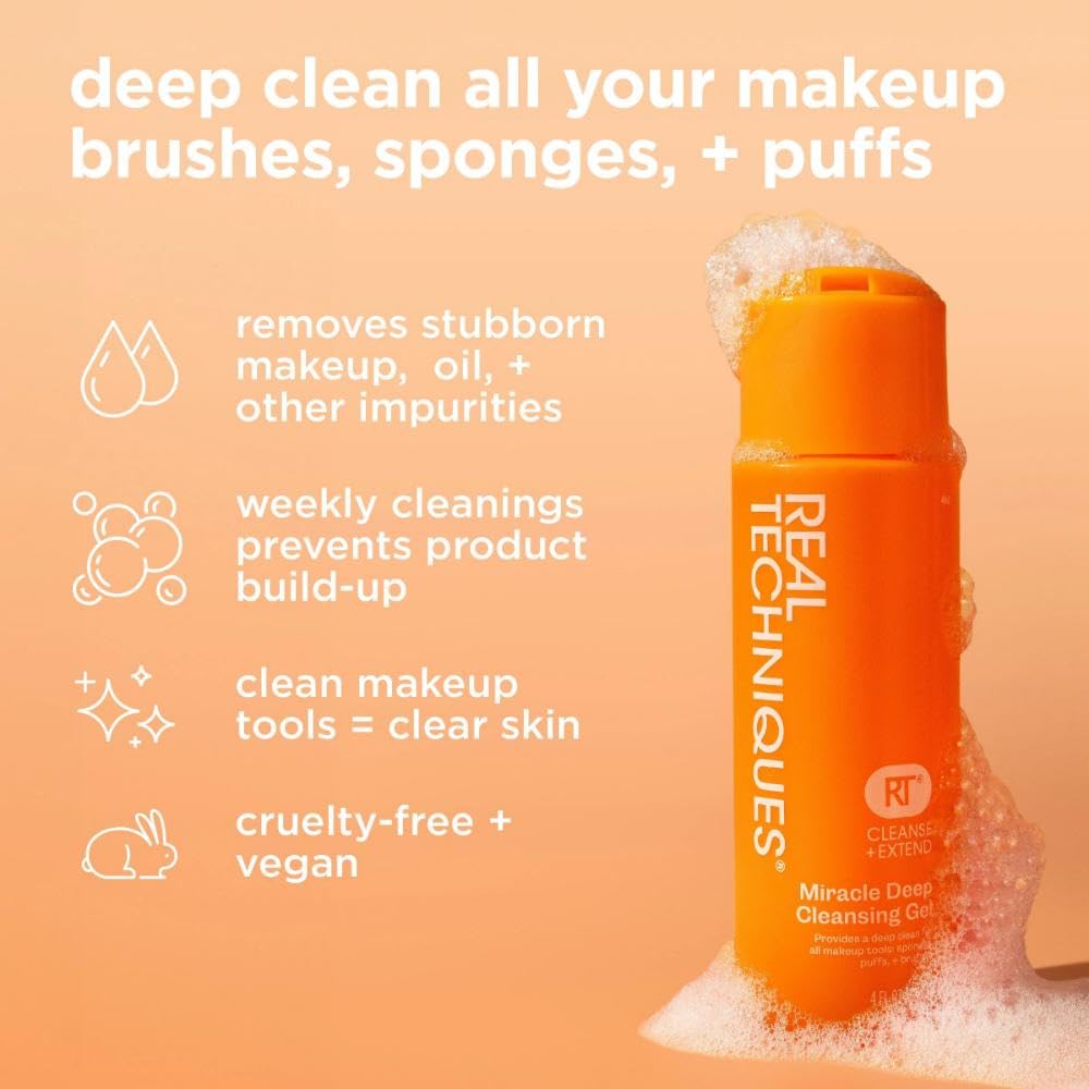 Real Techniques Miracle Deep Cleansing Gel, Makeup Brush & Sponge Cleaner Shampoo for Makeup Tools, Vegan & Cruelty-Free, 4 fl. oz./118 ml Bottle