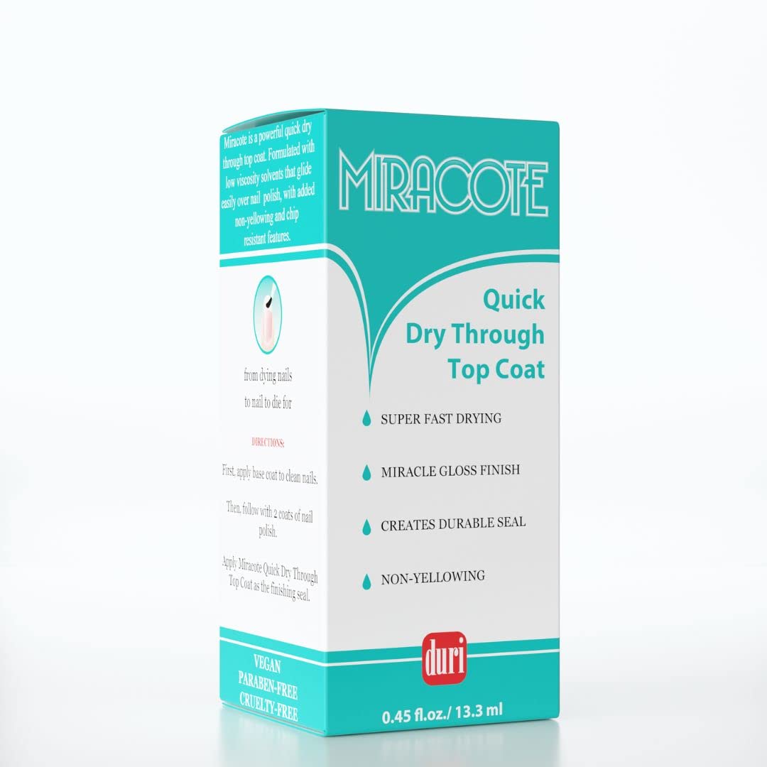 duri Miracote Quick-Dry Top Coat - High Gloss Finish, Chip Resistant, Long Wear - Nail Polish Protector for Strength and Growth | Pack of 3