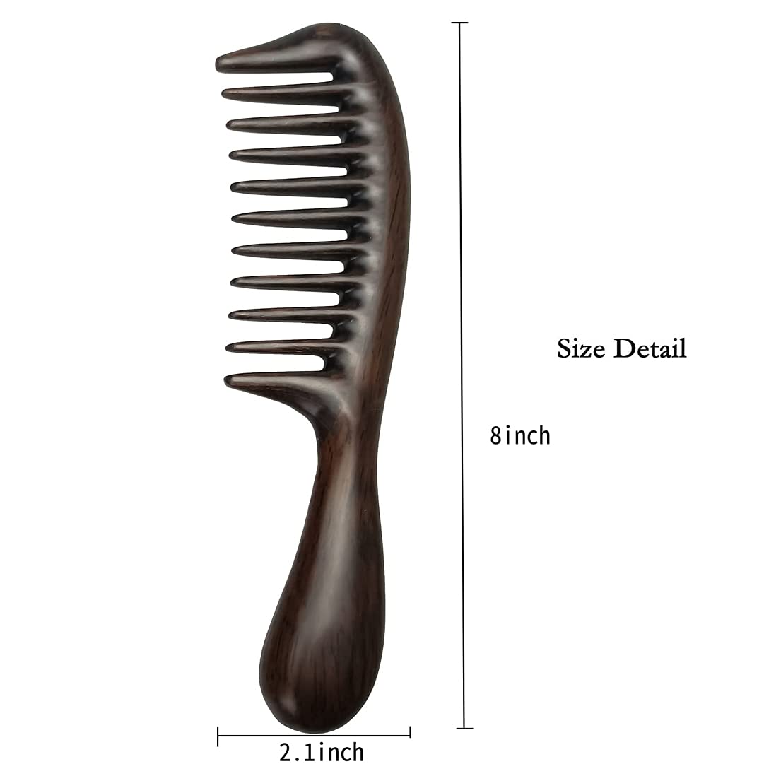 Louise Maelys 2pcs Wooden Wide Tooth Comb for Curly Thick Hair Anti-Static Black & Green Sandalwood Detangler Hair Comb for Women Men
