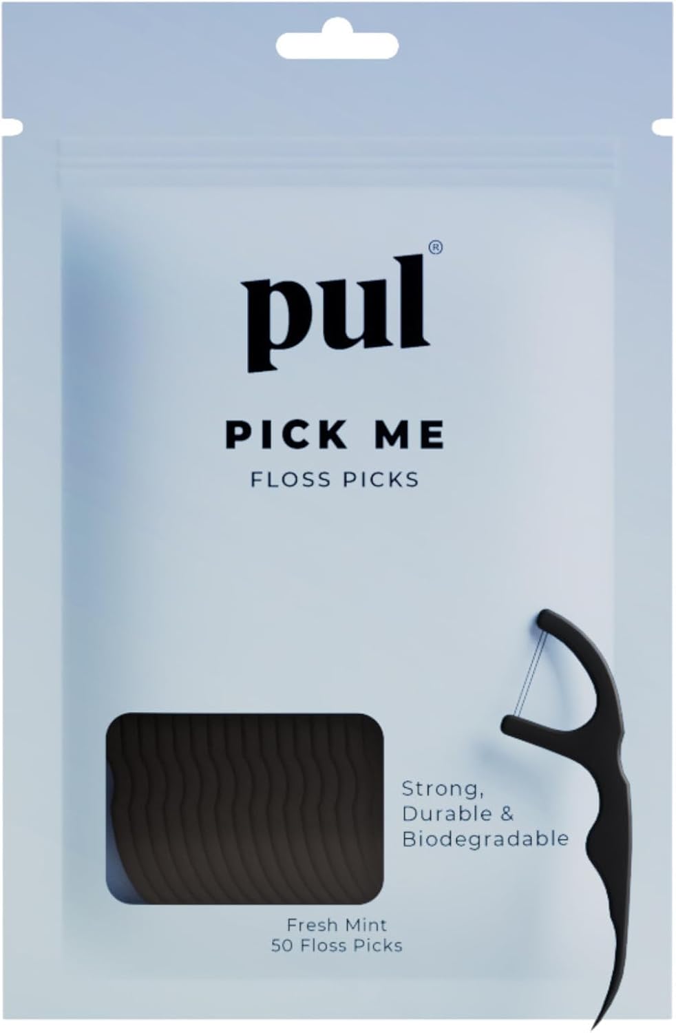 PUL Dental Floss Picks – Mint Teeth Flossers for Deep Cleaning, Removing Food Particles & Plaque – Shred-Resistant Nylon Floss, Plant-Based Handle, Fluoride Free – for Adults & Kids (50 Count)