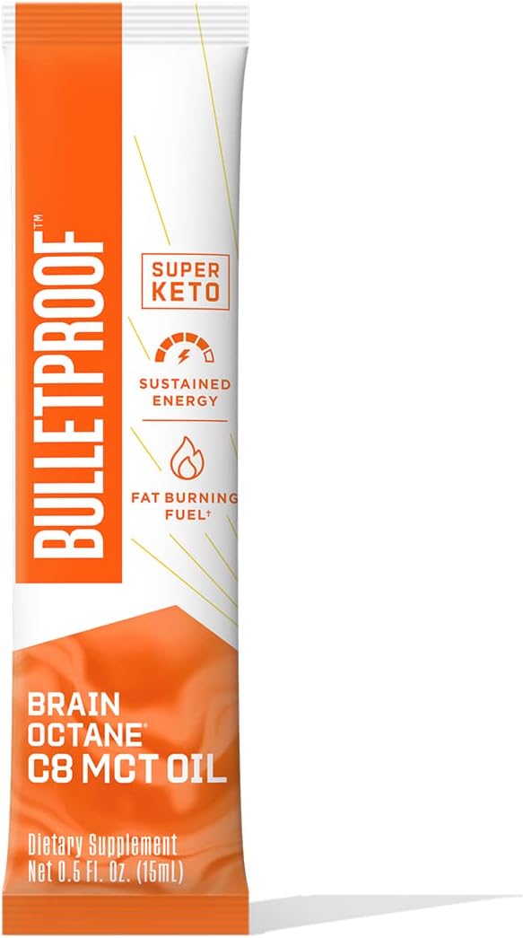 Bulletproof Brain Octane C8 MCT Oil Packets, Pack of 15, Keto Supplement for Sustained Energy