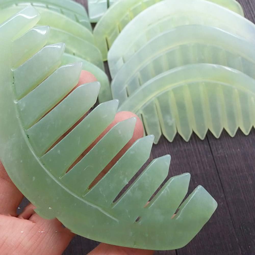 2Pcs Nature Jade Stone Massage Comb,Traditional Natural Jade Massager Acupuncture Head Therapy Trigger Point Treatment On Head Gua Sha Board Manual Scalp Massagers Massage Tools