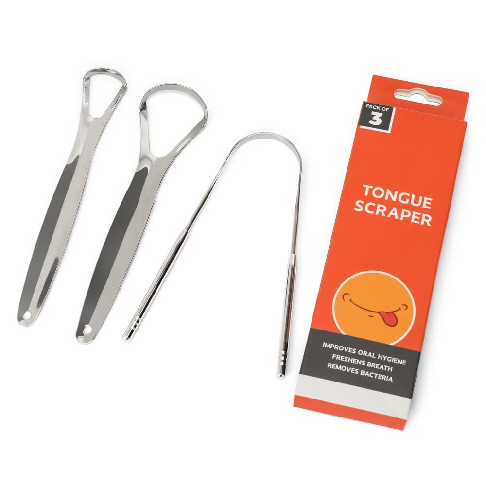 3 Pack Metal Tongue Scraper,Stainless Steel Tongue Scraper for Adults Mouth Cleaning