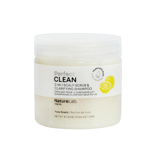 NatureLab.TOKYO Perfect Clean Scalp Scrub & Clarifying Shampoo - Sugar Crystals, Probiotic Sake Water, Hyaluronic Acid, Pearl Extract - 2-in-1 Deep Scalp Cleanser for Shine & Hydration, 8.1 oz, Yuzu