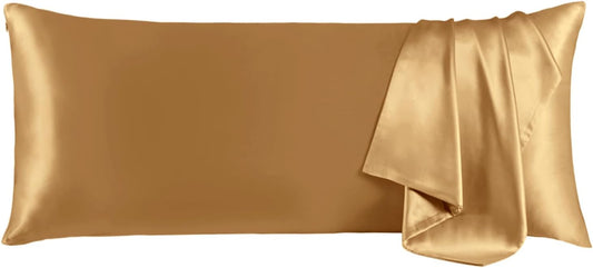 THXSILK Set of 2 Silk Pillowcase for Hair and Skin, 100% Mulberry Silk Bed Pillowcase Ultra-Soft, Hypoallergenic Soft Breathable Silk Pillow Case with Hidden Zipper, Body Size 20"x54", Metallic Gold