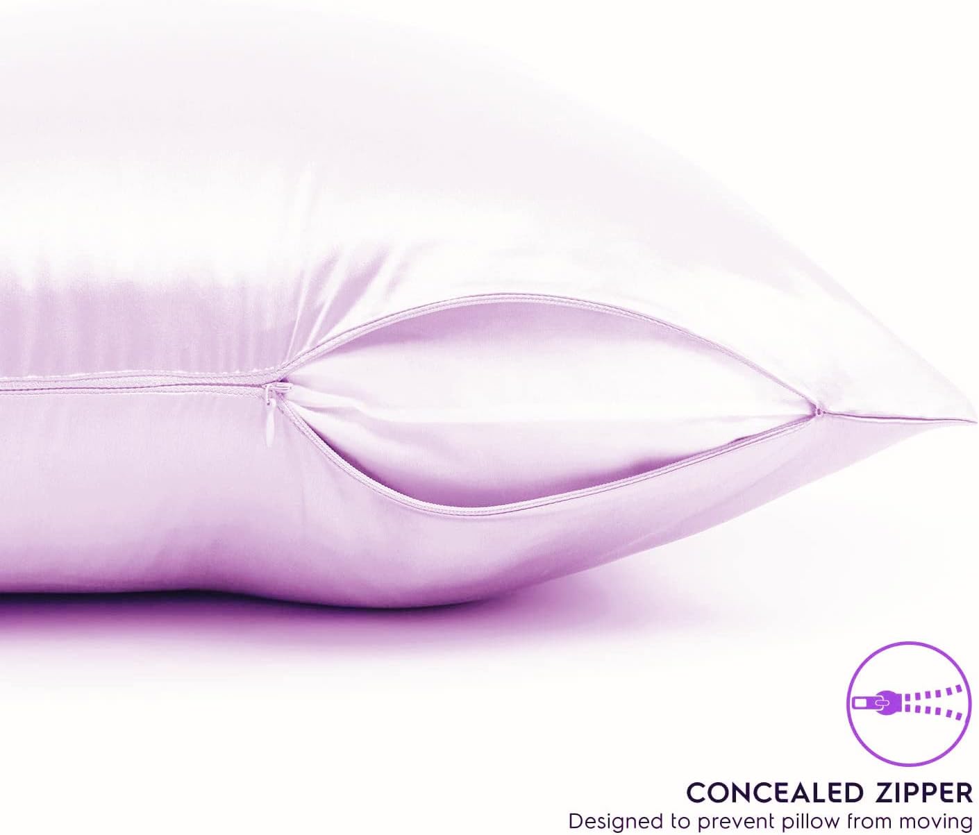 JUWENIN,Luxury Satin Pillowcase with Zipper (Silky Satin Pillow Case for Hair) Set of 2 (Standard, Pink)