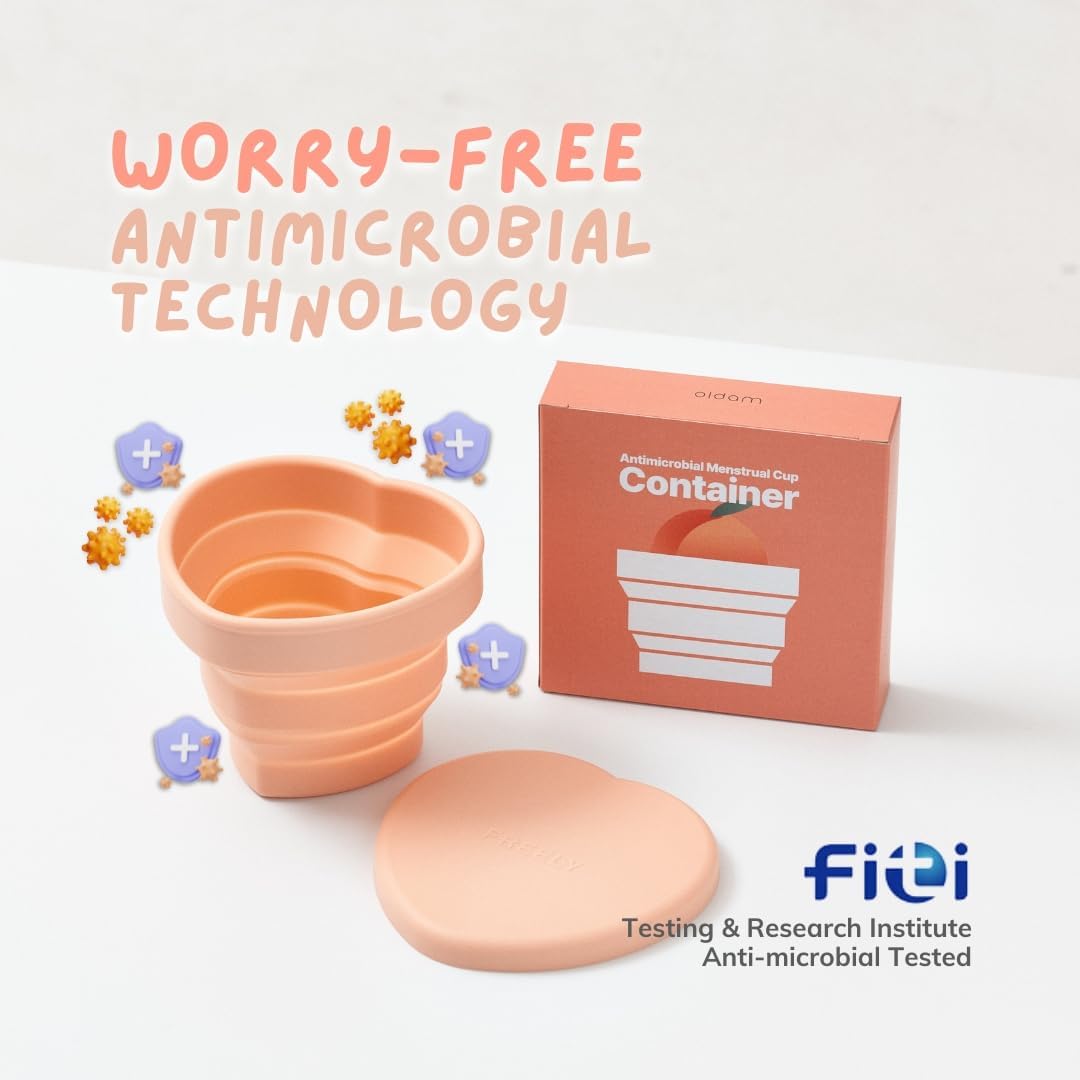 Oldam Menstrual Cup Container, Easy Sanitizing, Reusable, Foldable, Soft Peach