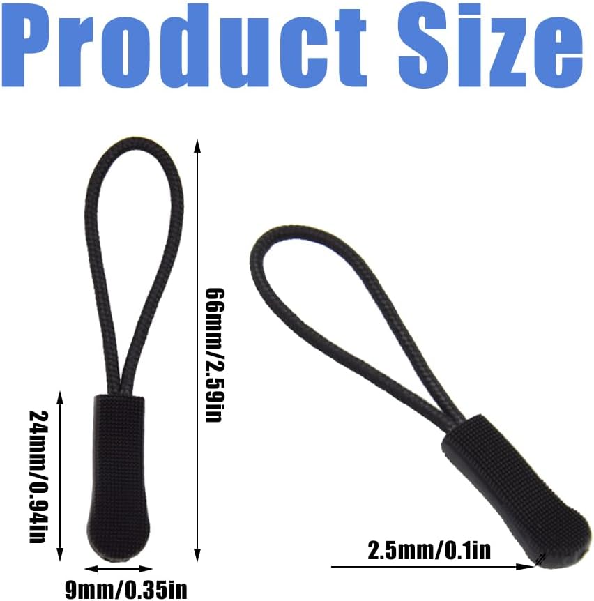 Ruidee 50 Pieces Zipper Pulls Zipper Tabs Zipper Pull Cord Extender Replacement Zipper Pulls for Backpacks, Jackets, Luggage, Purses, Handbags(Black)
