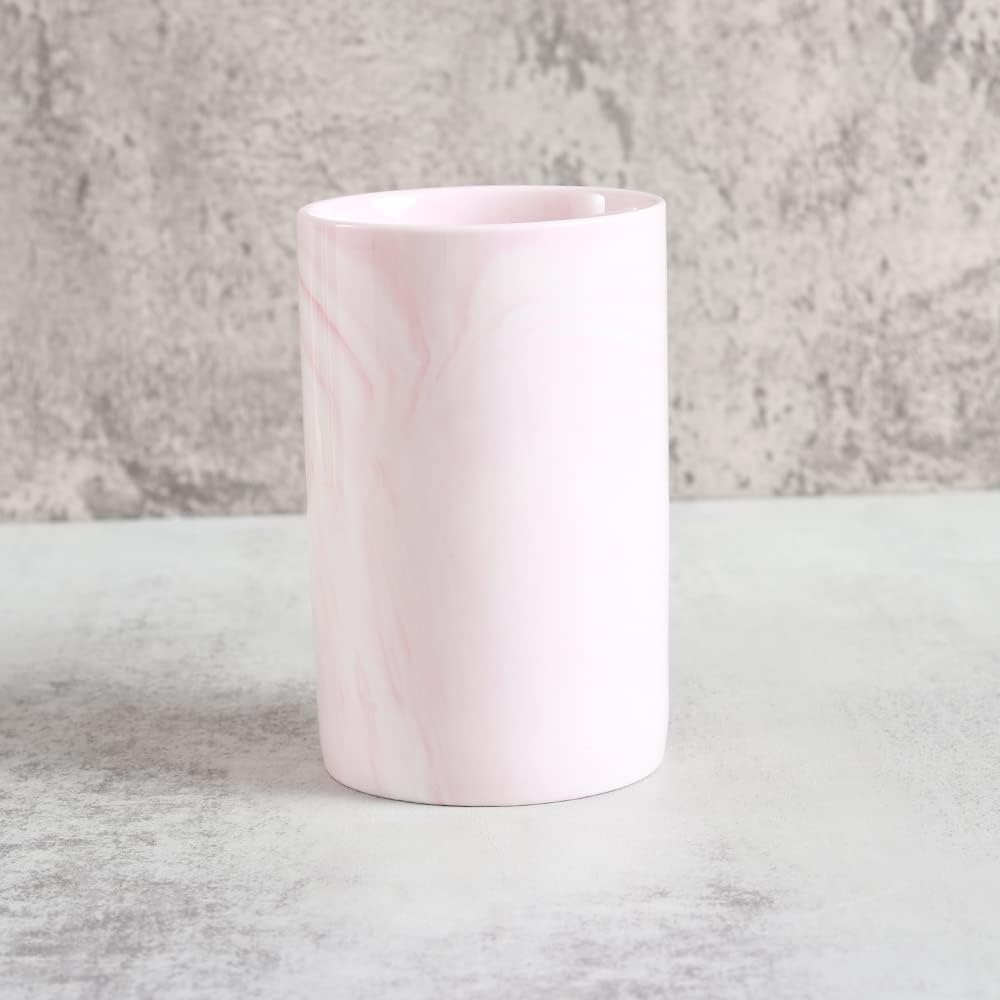 Ceramic Toothbrush Holder, Bathroom Cup, Drinking Mug, Coffee Cups, Marble Pattern Pen Holders, 300ml/Pcs (Pink)