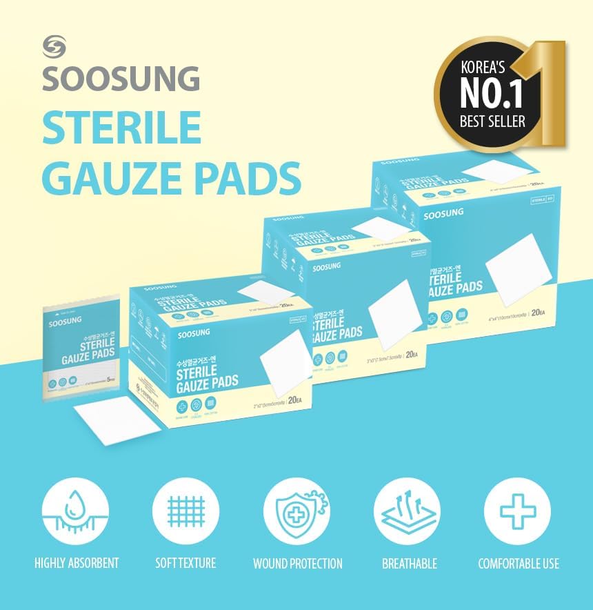Medical-Grade Sterile Gauze 2x2in - 5 Pads per Pack (20 Packs per Box, 100 Pads Total) - Sterile & Sealed Packaging for First Aid & Wound Care