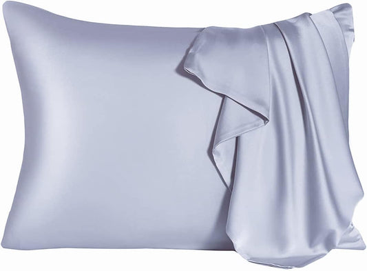 JUWENIN,Luxury Satin Pillowcase with Zipper (Silky Satin Pillow Case for Hair) Set of 2 (Standard, Silver)