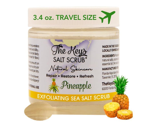 The Keys Salt Scrub -Sea Salt Scrub - Exfoliating Body Scrub with Wooden Spoon - Moisturizing Exfoliator for Hands, Foot, Bath, (3.4 Ounce (Pack of 1), Pineapple)