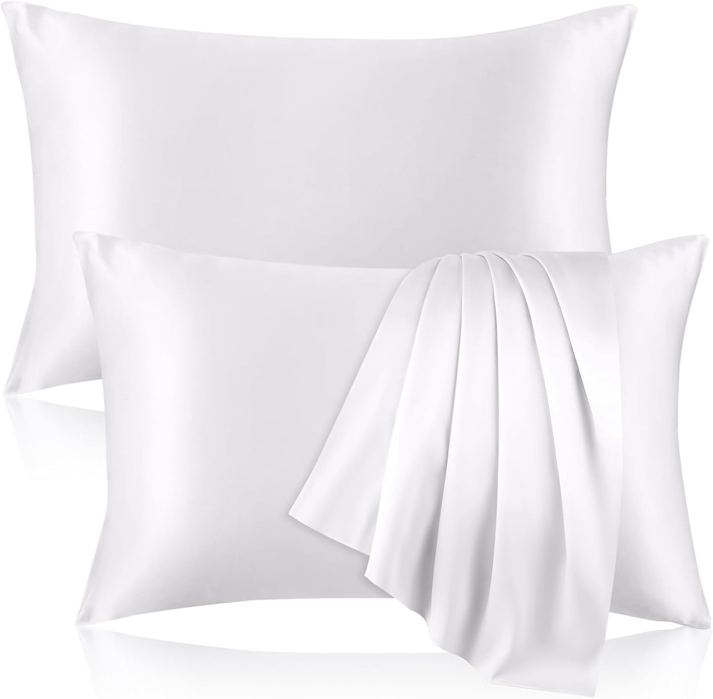 100% Pure Silk Pillowcase for Hair and Skin, Both Sides Mulberry Silk Pillowcases with Hidden Zipper, Cooling Pillowcase 19 Momme, 600 Thread Silk Pillow Cases Standard Size, 2PCS, White