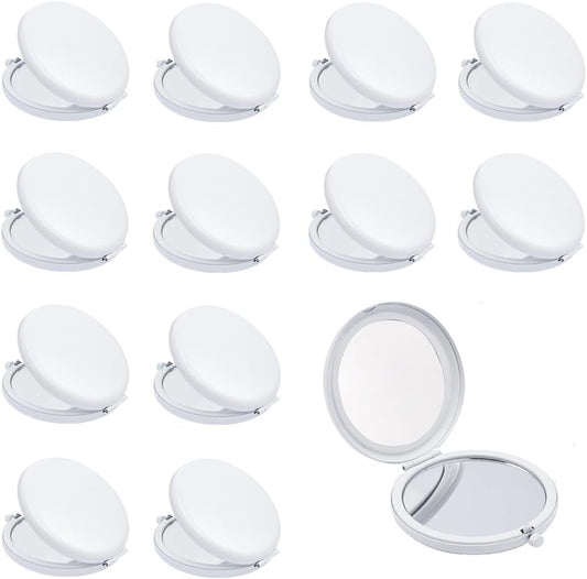 Compact Mirror, Pocket Travel Makeup Mirror for Purse, Metal Round Shell, 2-Sided 1X/2X Magnifying, Portable, Folding, Handheld, White,12 Pack