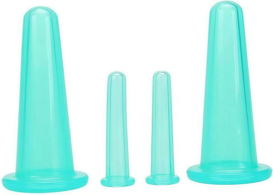 4Pcs Massage Cupping Set Silicone Mini Facial Cups Face Massager Helper Skin Care Neck Back Eyes Massaging Cup Safe to Use, Don't Worry About Burns Health Care Products (Green)