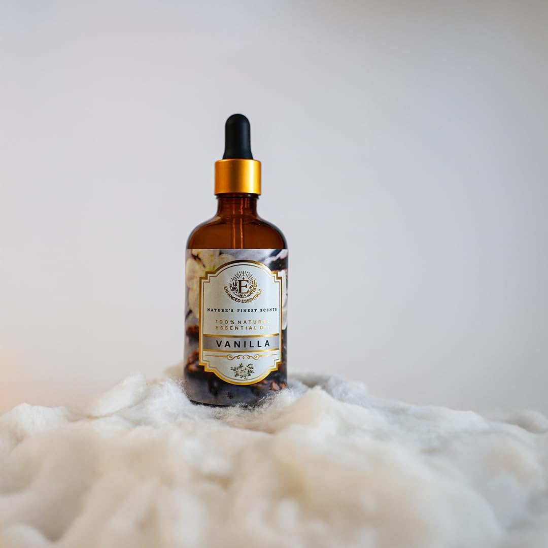 Luxurious Vanilla Essential Oil by Enhanced Essentials|with Glass Dropper|Concentrated Essential Oil for Diffusers,Skin Care,Aromatherapy,Bath,Massage,Perfume,Soap & Candle Making| 1 fl oz (30 ml)