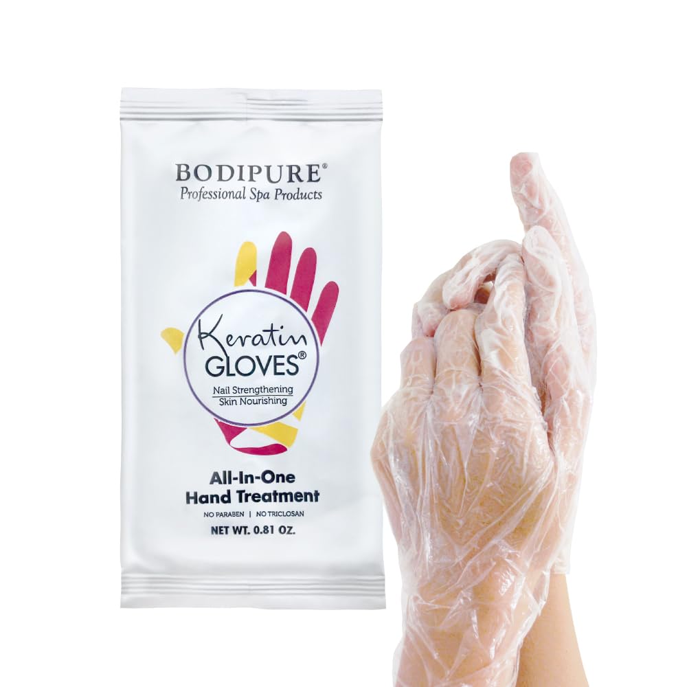 Bodipure All-In-1 Moisturizing Hand Mask, Keratin & Vitamin E Hand Mask for Dry Cracked Hands, Natural Moisturizing Gloves Formula, Strengthen Nails & Repair Hands 12 Pairs