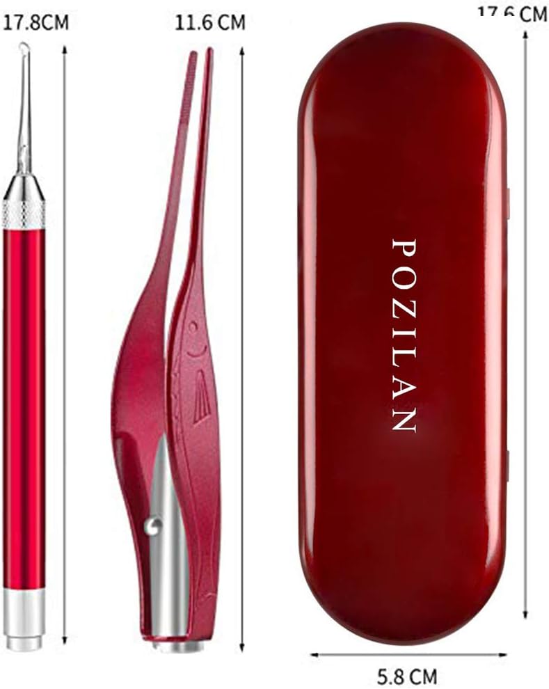 POZILAN Ear Picker Tweezers with LED Light - 8 Pack Ear Wax Removal Tool Cleaner Kit for Kids and Adults, Earwax Spoon Digger & Tweezers for Ear Cleaning Tool Gift Set