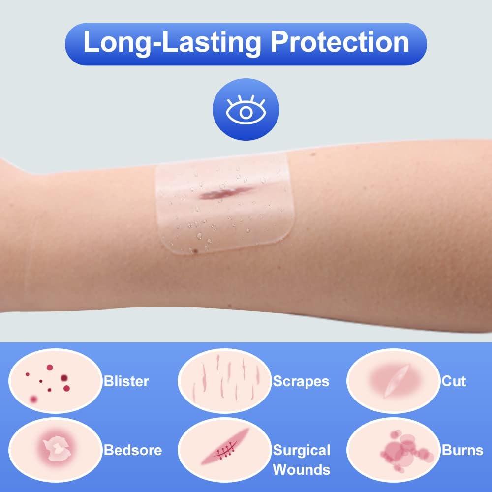 10 Count Hydrocolloid Bandages Large, 2" x 4" Hydrocolloid Wound Dressing Extra Thin for Light Exudate, Hydrocolloid Gel Bandages Fast Healing
