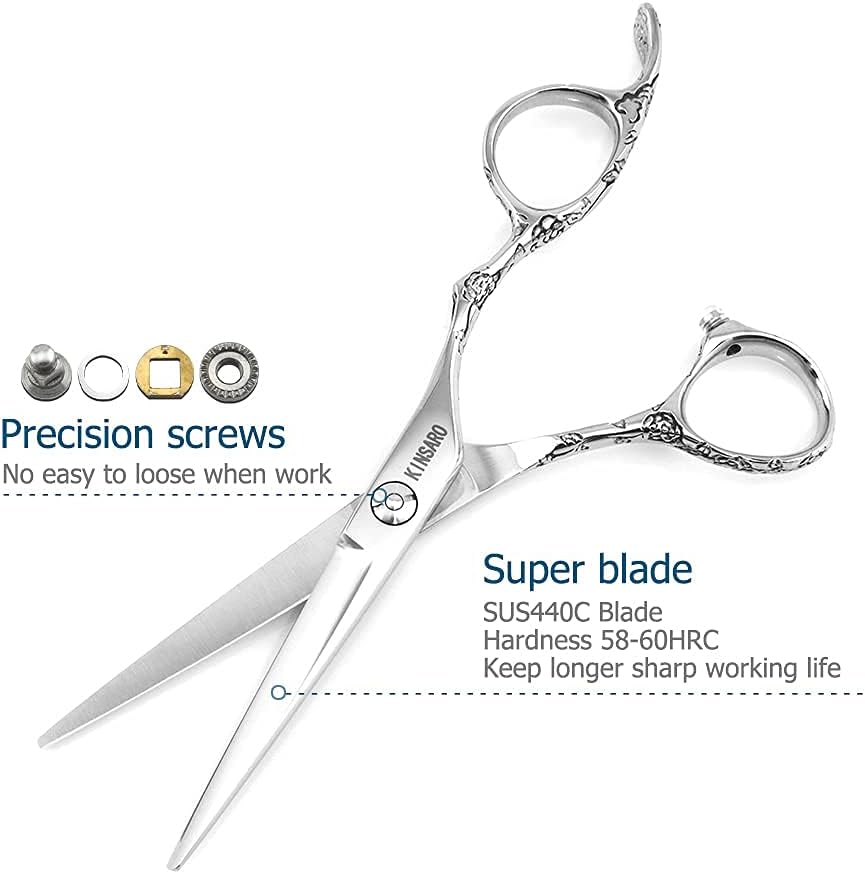 Hair Cutting Scissors 5.5 Inch Professional Haircut Hair Shears Sharp Barber Scissors 440C Hairdresser Barber Shears Rose handle KINSARO for Hairdresser Barbershop or Home Use