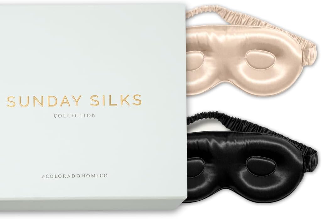 SUNDAYSILKS™ 3D Contoured Silk Sleep Mask | Padded Silk Eye Mask with Eye Cups for Lash Extensions | Blackout, Organic for Women & Men, Perfect for Travel, Slip-Free Deep Sleeping (2PK)
