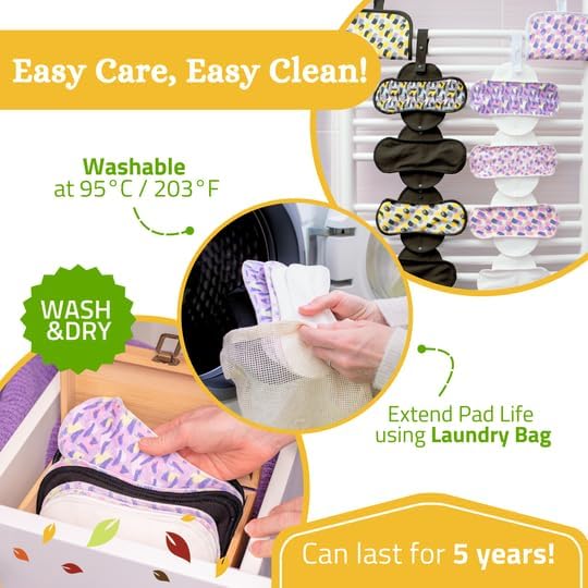 Non-Slip, (Premium) High Absorbency Reusable Period Pads for Heavy Flow (6 Pack L+XL) - Leak Proof & Odor Free Cotton Cloth Pads for Women - High-Temp Washable, Soft & Skin-Safe for Menstrual Comfort