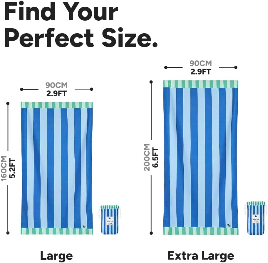 Dock & Bay Beach Towel - Quick Dry, Sand Free - Compact, Lightweight - 100% Recycled - Includes Bag - Blue Sky - Extra Large (200x90cm, 78x35)
