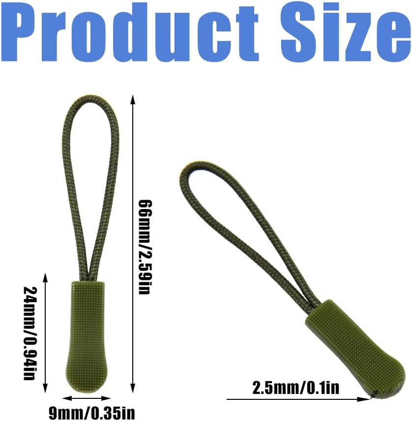Ruidee 50 Pieces Zipper Pulls Zipper Tabs Zipper Pull Cord Extender Replacement Zipper Pulls for Backpacks, Jackets, Luggage, Purses, Handbags(Military Green)