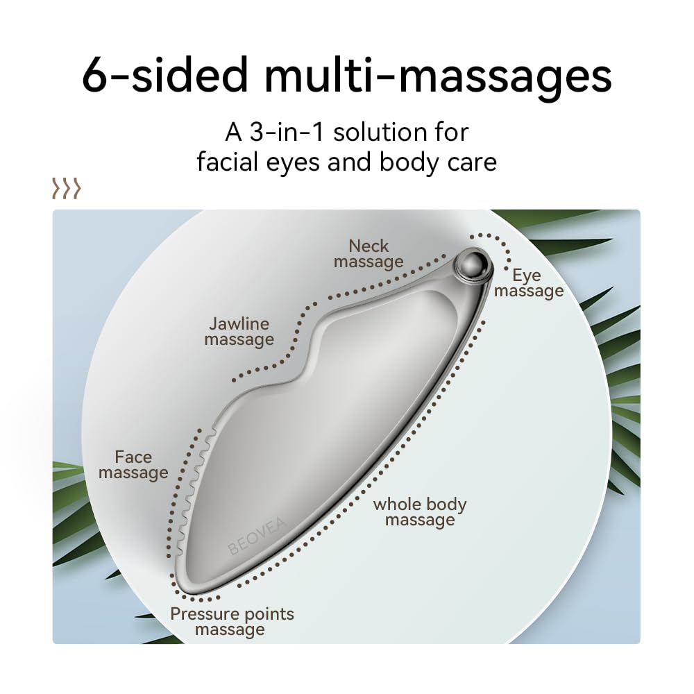 Gua Sha Facial Tools - Guasha Tool for Face and Body, Premium Metal Scraping Massage Tool for Lymphatic Drainage, Skin Rejuvenation, and Relaxation