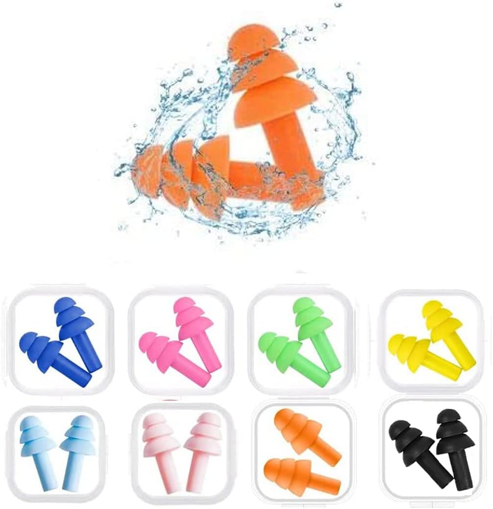 Earplugs for Sleeping Noise Cancelling Reusable Silicone Ear Plugs Suitable for Swimming Travel Snoring Airplanes Study Work Noisy Places(8Pairs)