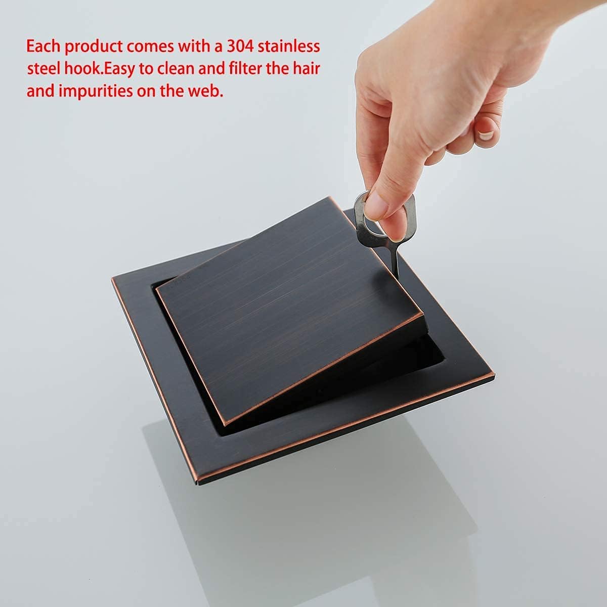 RANDOM Oil Rubbed Bronze Shower Drain Square 6 inch with Adjustable PVC Base Flange,SUS304 Stainless Steel Shower Floor Drain Kit with Tile Insert Shower Drain Cover and Hair Strainer