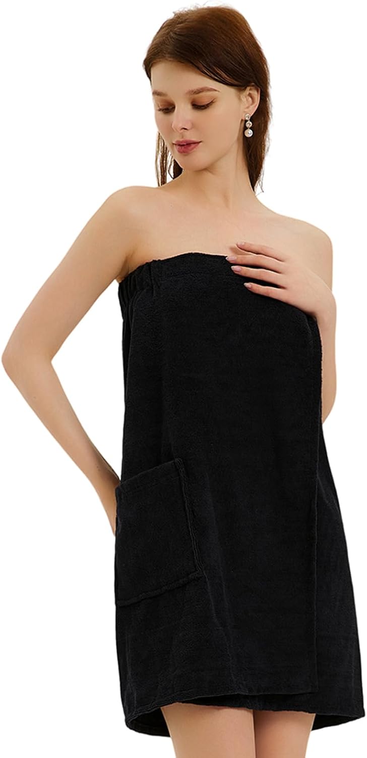 Womens Bath Body Wrap & Hair Towel Shower Spa Wrap Robe Adjustable Closure Bathrobe