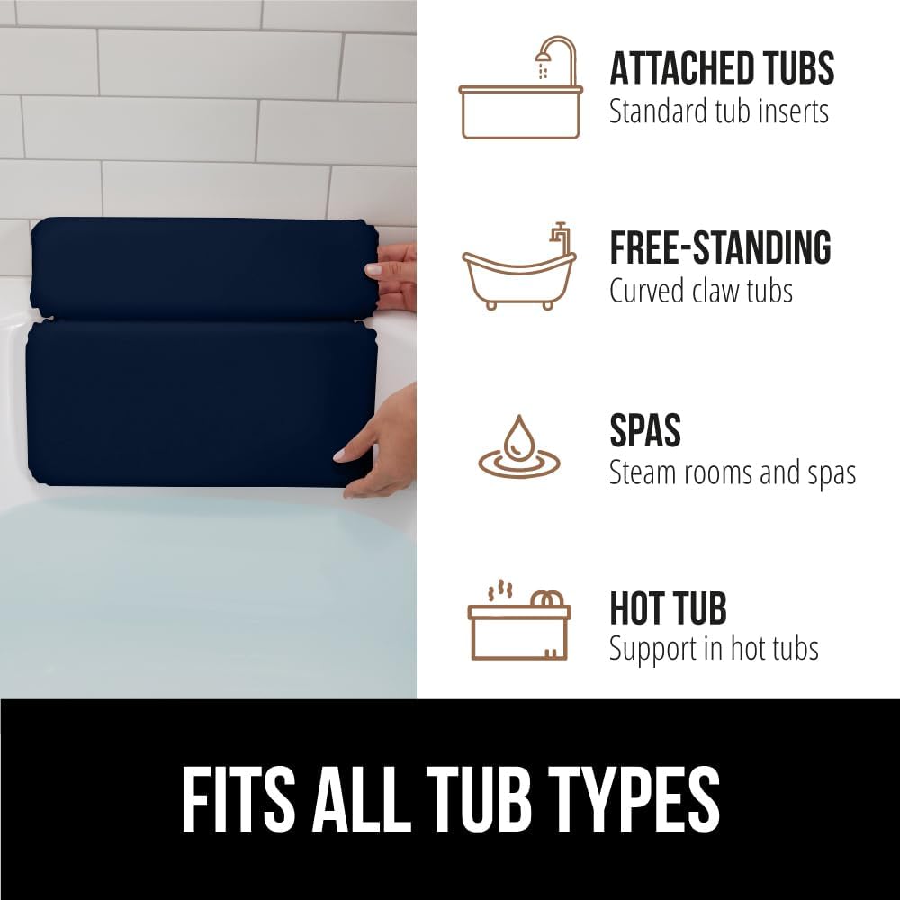 GORILLA GRIP Bath Pillow for Tub, Improved Suction Cups, Luxury Bathtub Pillows, Headrest for Neck and Back Support, Relaxing Home Spa, Hot Tubs and Bathroom Essentials, Gifts for Women, 2 Panel Navy