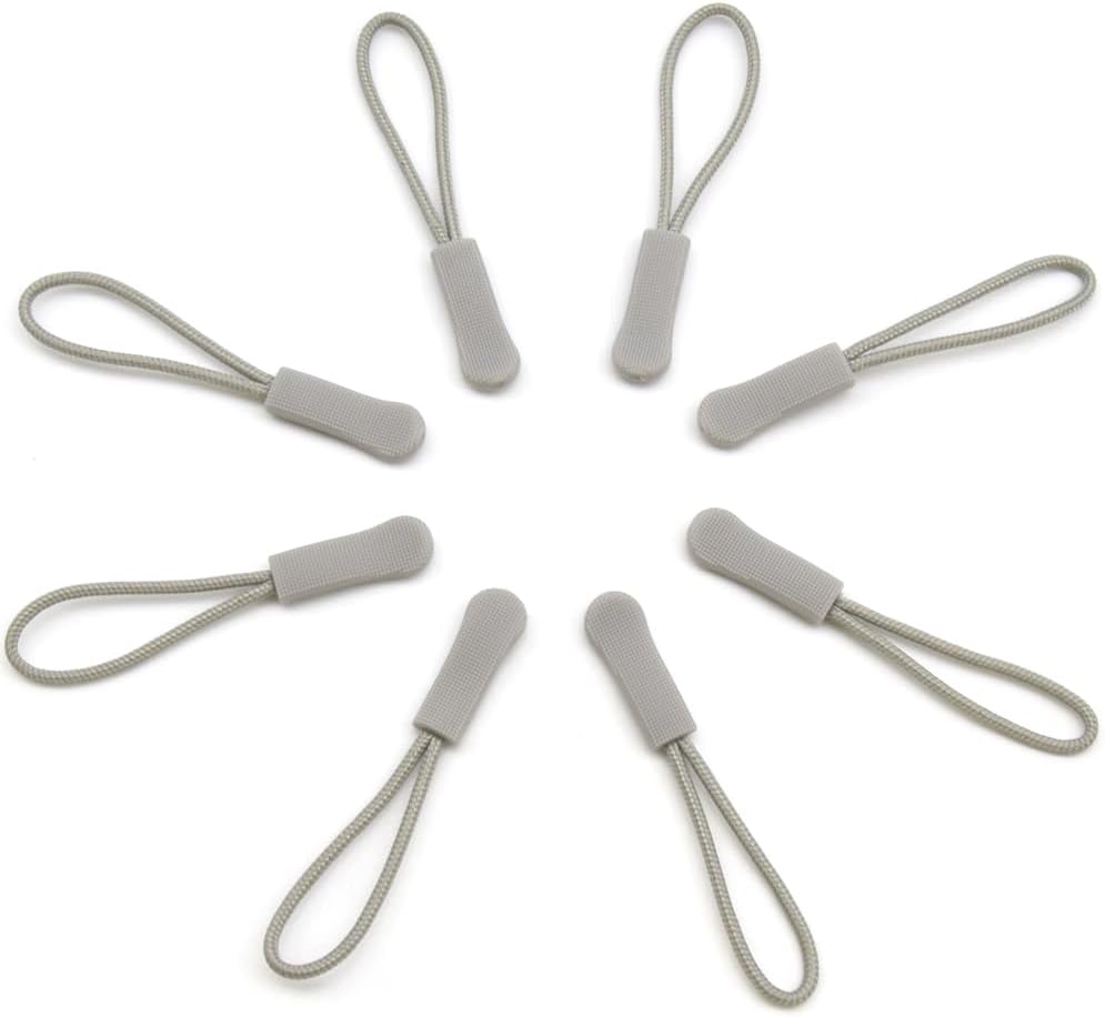 Ruidee 50 Pieces Zipper Pulls Zipper Tabs Zipper Pull Cord Extender Replacement Zipper Pulls for Backpacks, Jackets, Luggage, Purses, Handbags(Light Grey)