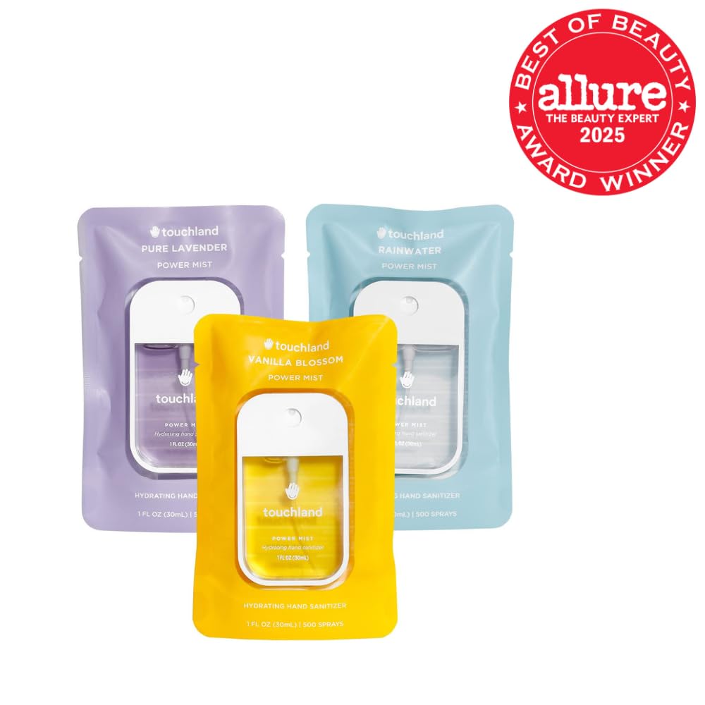 Touchland Power Mist Hydrating Hand Sanitizer Spray, BLOSSOM Trio Set (Lavender, Vanilla, Rainwater), 1 FL. OZ. Travel Size (Set of 3)