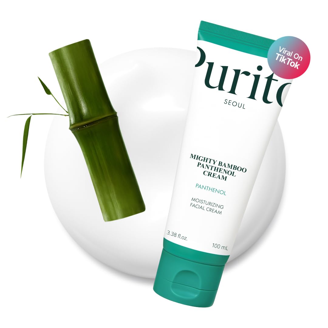 PURITO Post-Acne Moisturizer, Recovery & Glow Boost, Silicone-Free, Non-Comedogenic, Vegan, Korean Skincare, Mighty Bamboo Panthenol Cream, 3.38 fl oz / 100ml