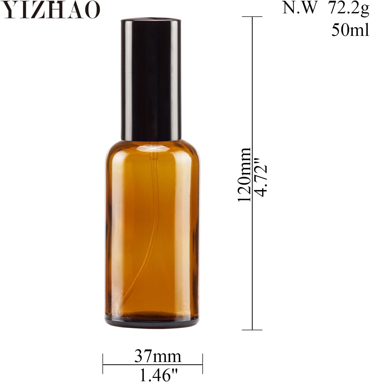 YIZHAO Amber Glass Spray Bottles 2oz, with Small Fine Mist Spray, Metal Cap, Refillable for Essential Oil,Travel,Cleaning,Perfume,Aromatherapy,Makeup – 12 Pcs